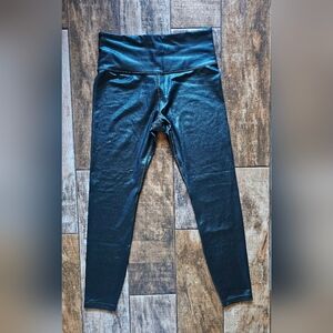 Athleta Elation Ultra High Rise Shimmer Green Leggings Size Small EUC